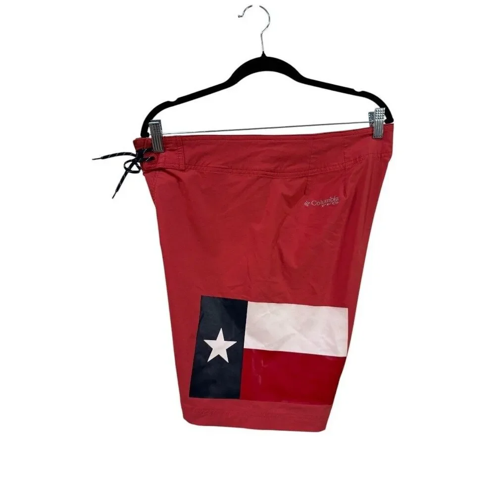 Columbia PFG Board Shorts Texas Flag Swim Trunks Outdoor Red Size 34